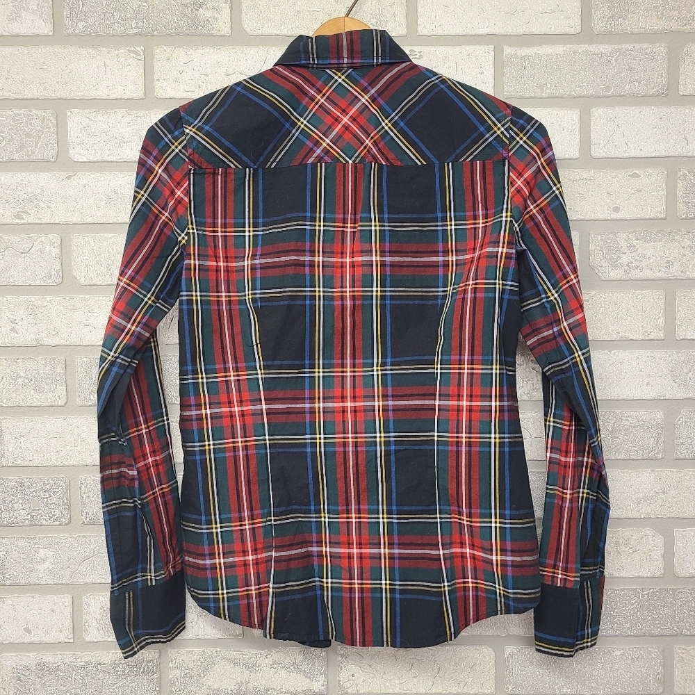 J. Crew Perfect Red Green Plaid Long Sleeve Top Size 4 - Picture 4 of 8